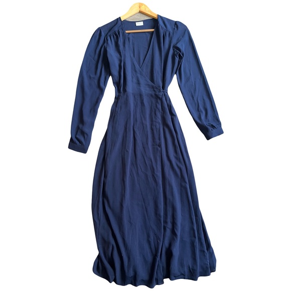 Aritzia Babaton Vermut Long Sleeve Navy Wrap Midi Length Dress Size XS - Picture 3 of 15
